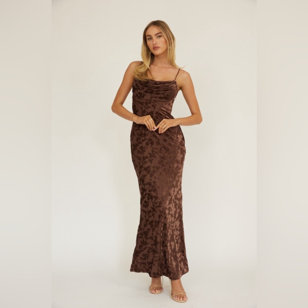 LUXE Brown Floral Fitted Floor Length Maxi Dress Formal Wedding Prom Party